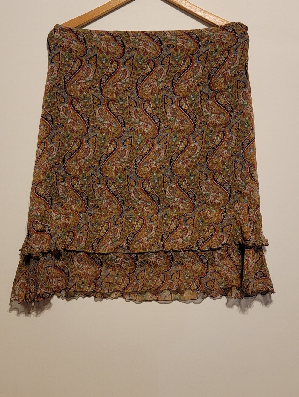 Johnny Was Paisley Midi Skirt in Brown and Olive Tones Size L